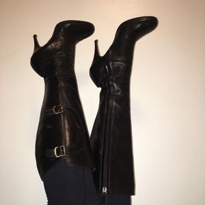 Oscar De LaRenta black leather knee high boots